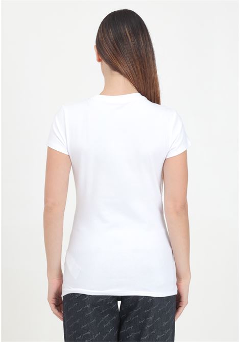 White short-sleeved T-shirt for women with rhinestone logo detail ARMANI EXCHANGE | 6DYT35YJCTZ1000